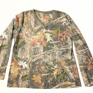 Womens She Outdoor Long-Sleeve Camouflage V-Neck Shirt With Autumn Leaf Size L